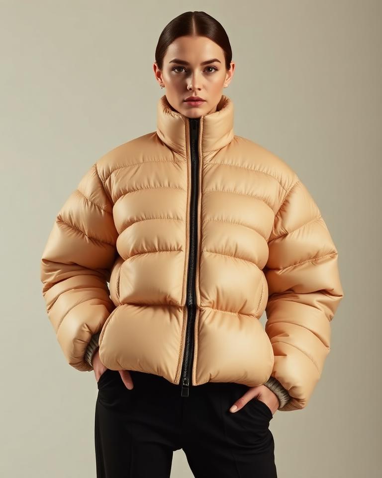 Beige Quilted Puffer Jacket