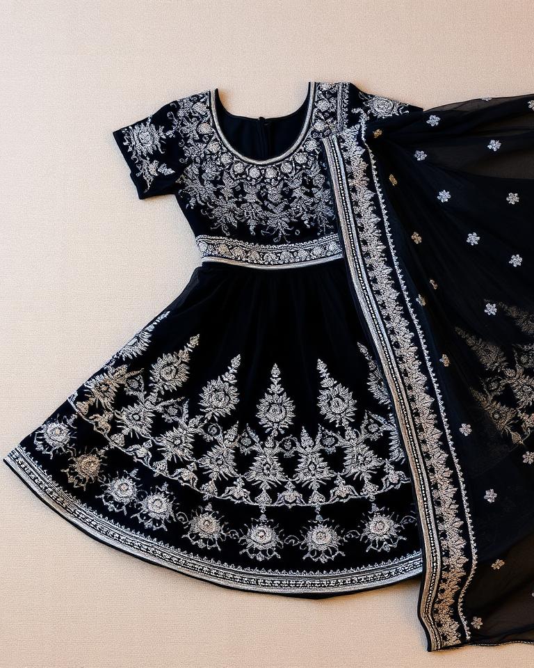 Black Silver Embroidered Lehenga