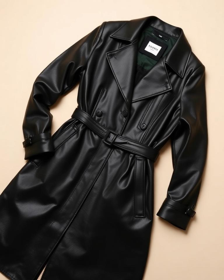 Black Faux-Leather Trench
