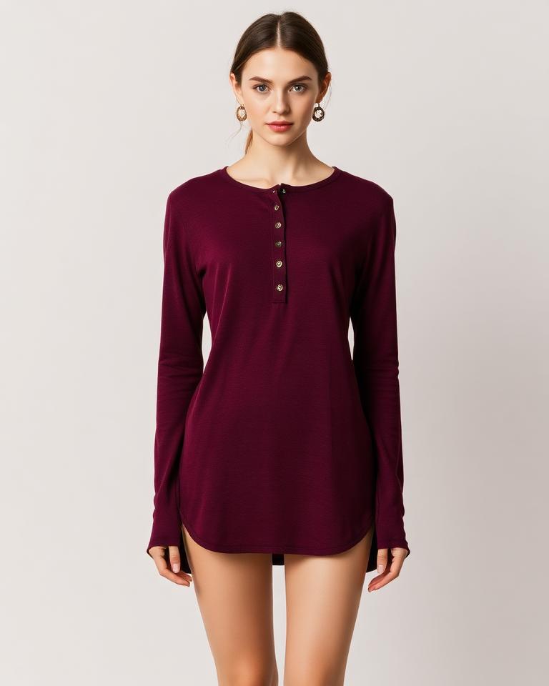 Burgundy Henley Top