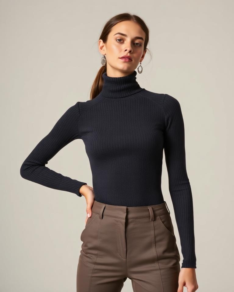 Charcoal Fine-Knit Turtleneck