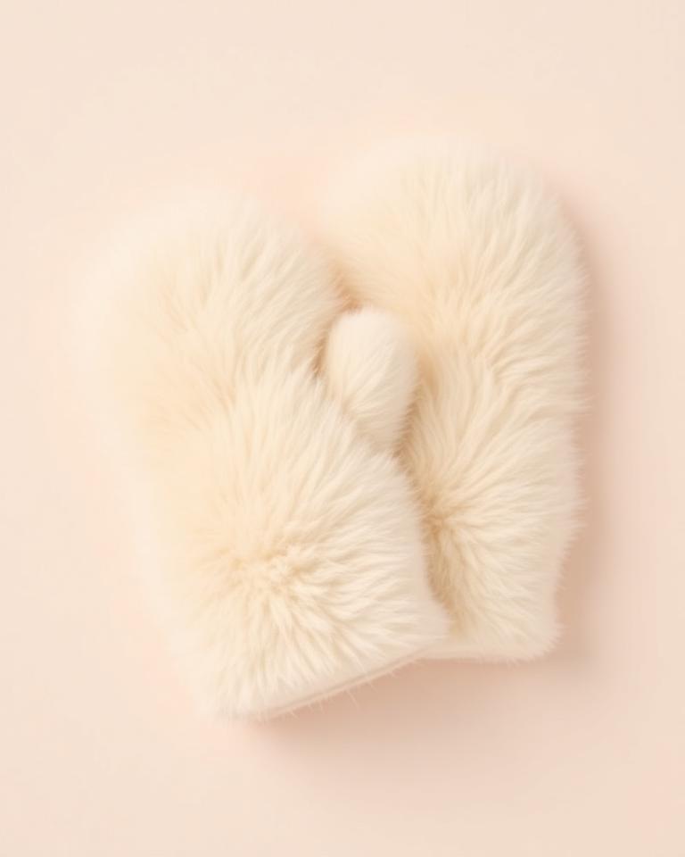 Cream Faux-Fur Mittens