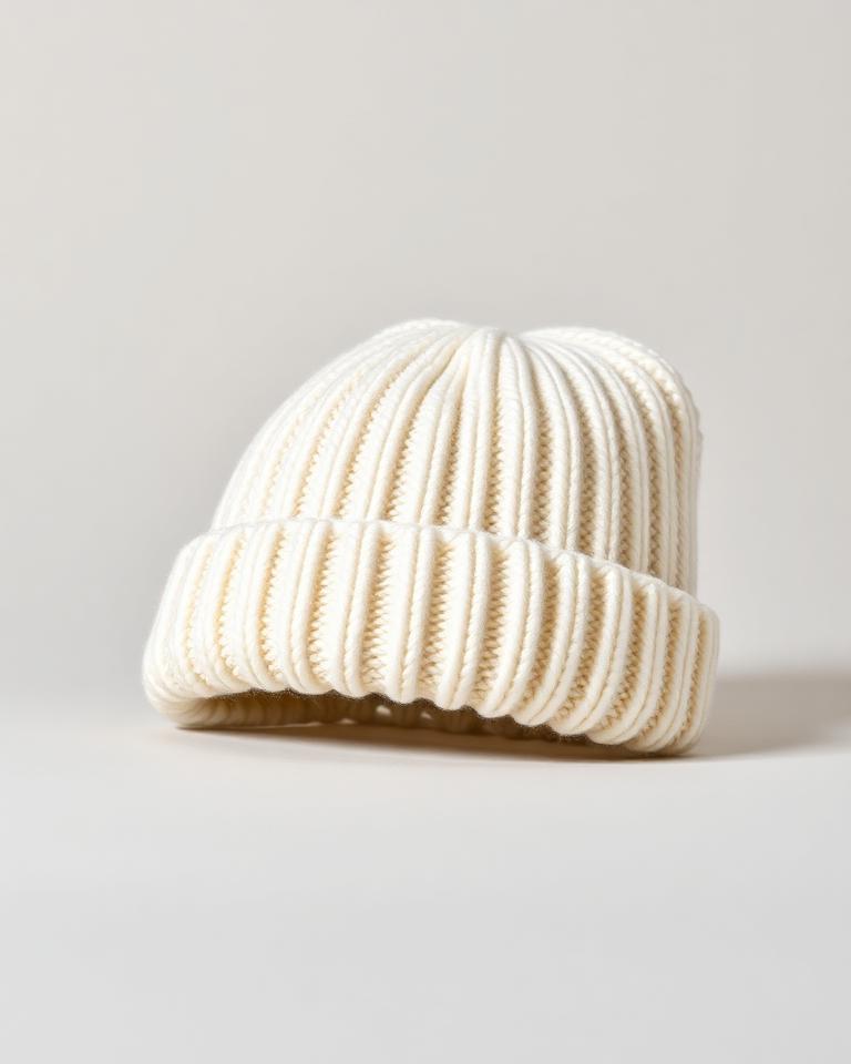 Cream Ribbed Wool Beanie
