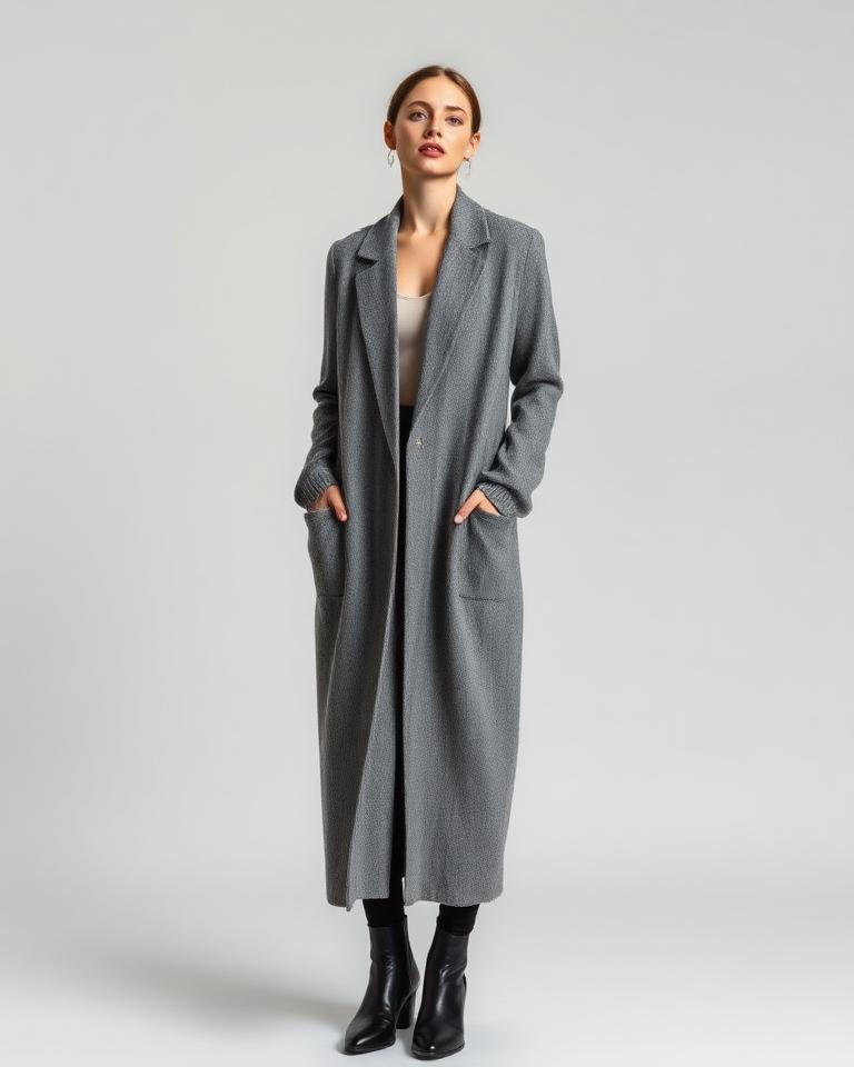 Grey Long Cardigan Coat