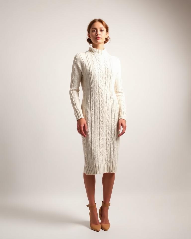Ivory Cable-Knit Sweater Dress