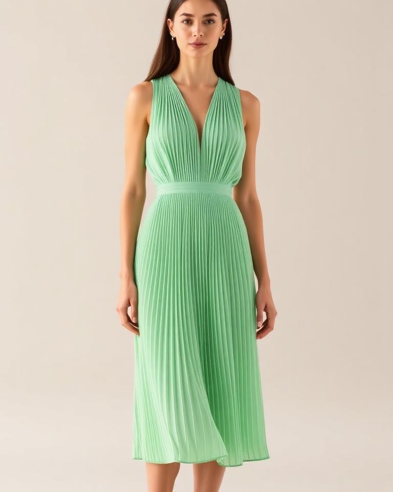 Mint Pleated Midi Skirt