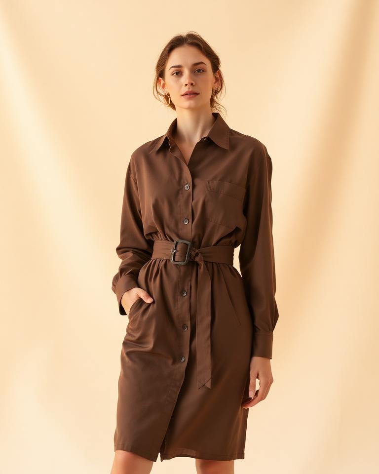 Mocha Belted Shirtdress