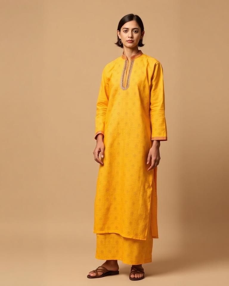 Mustard Bandhani Kurta