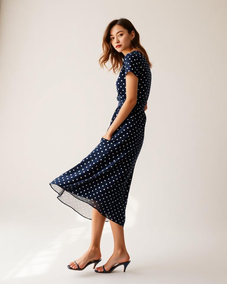 Navy Polka Dot Midi
