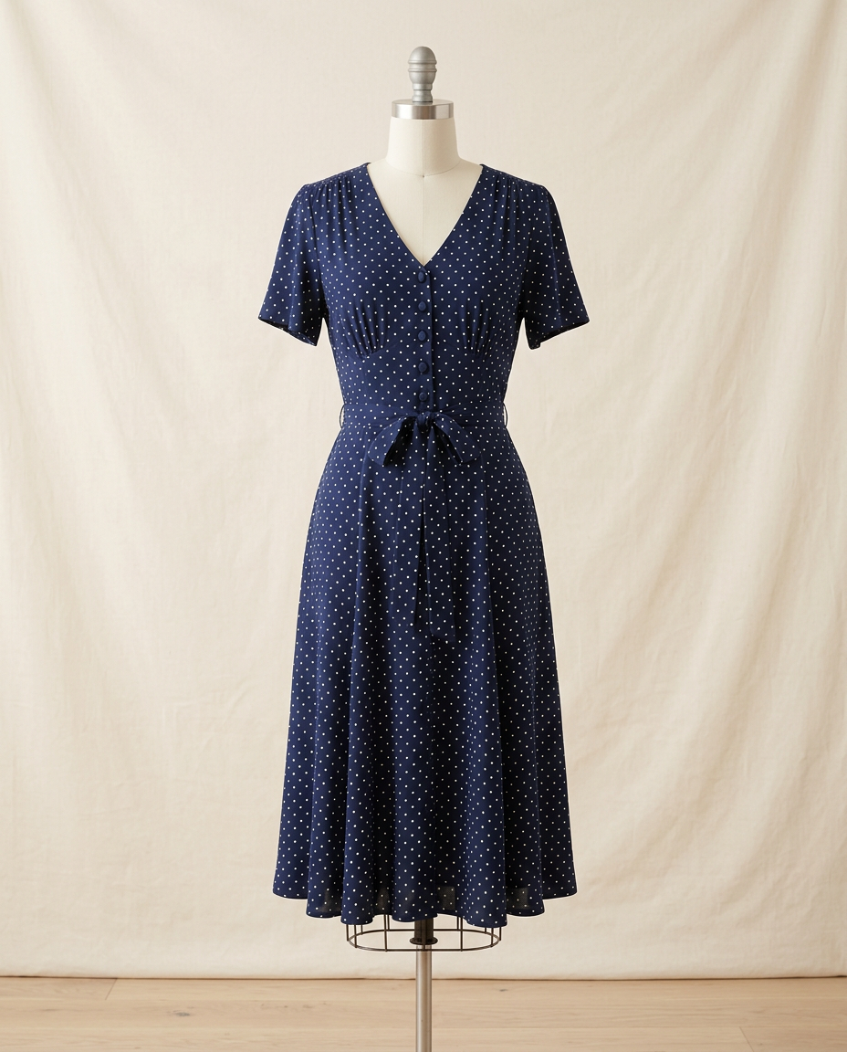 Navy Polka Tea Dress