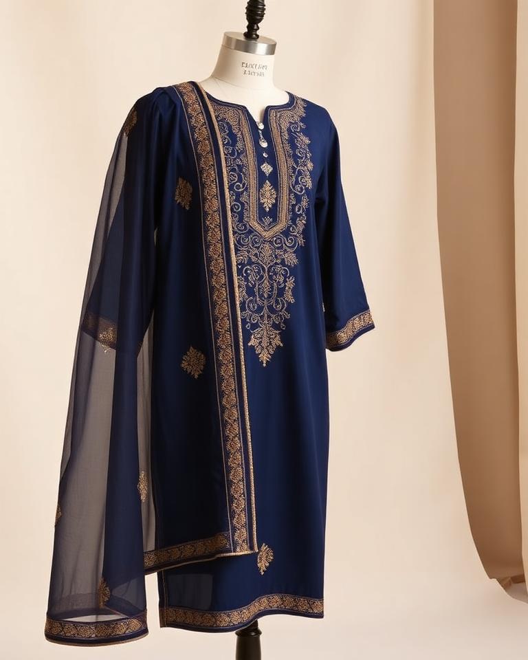 Navy Zardozi Kurta Set
