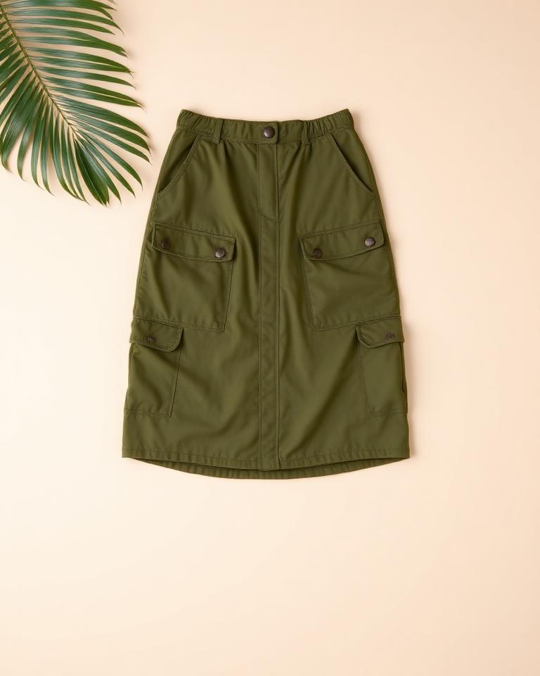 Olive Cargo Midi Skirt