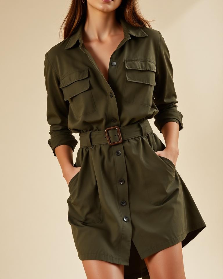 Olive Utility Shirtdress