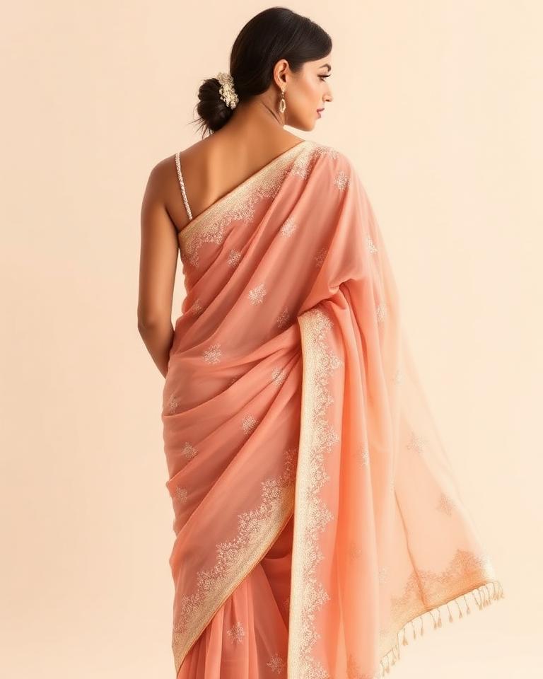 Peach Organza Saree