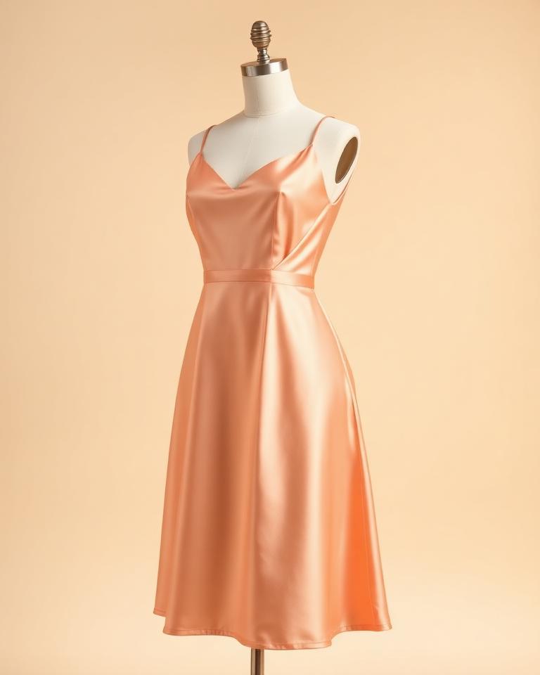 Peach Satin Cocktail Dress