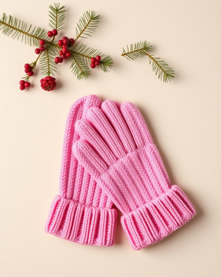 Pink Knit Winter Gloves