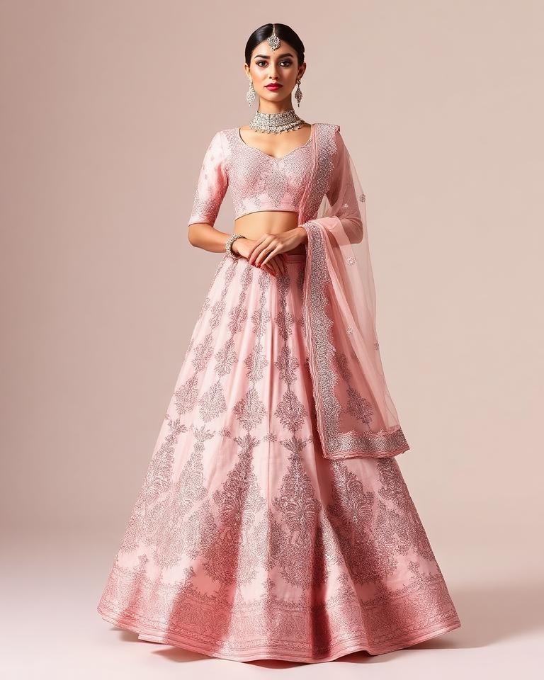 Pink Embroidered Lehenga