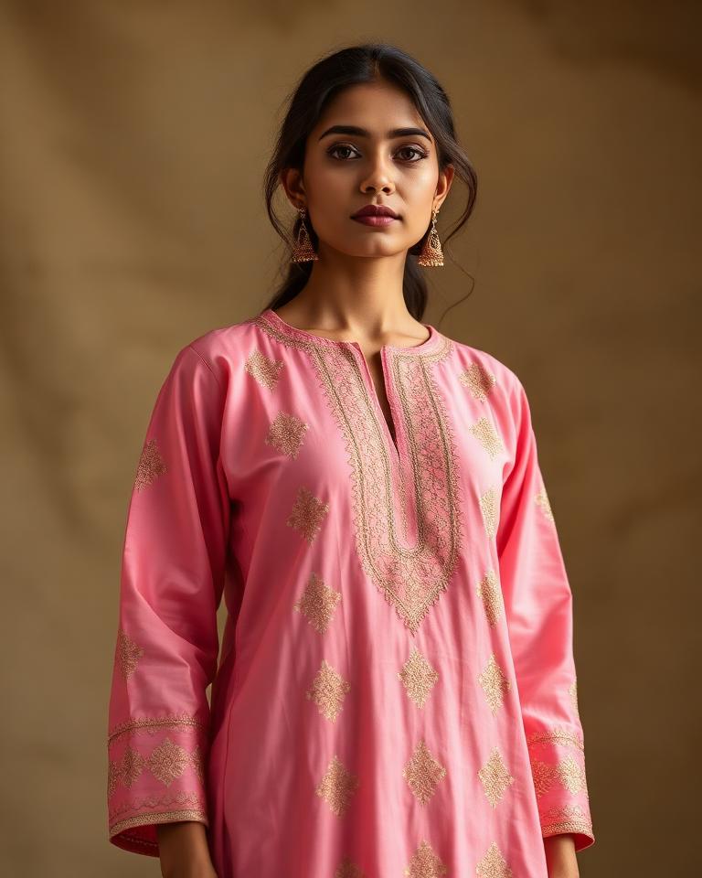 Pink Silk Embroidered Kurta