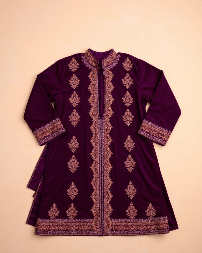 Purple Velvet Embroidered Kurta