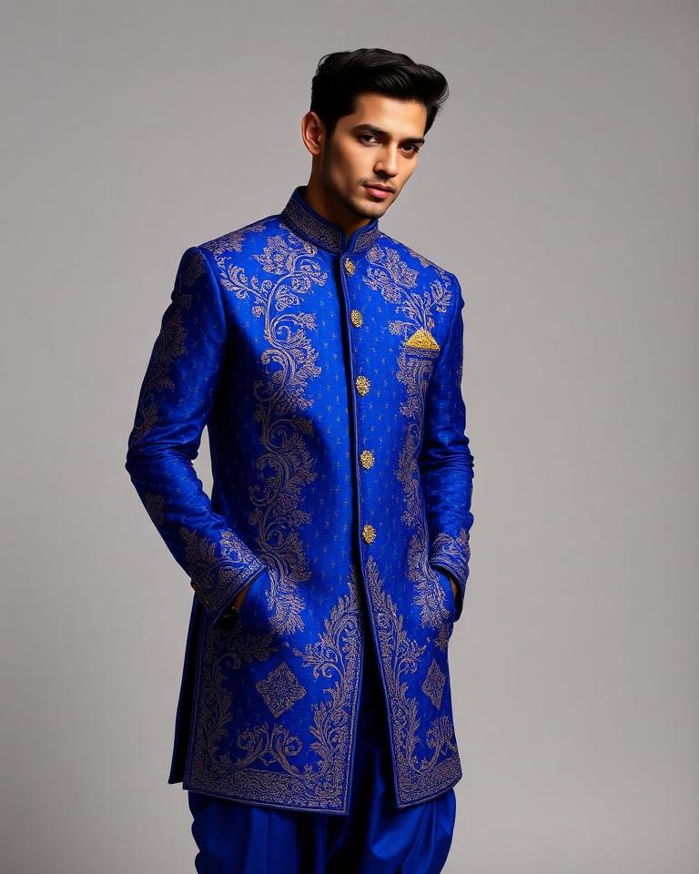 Royal Blue Sherwani-Style Suit