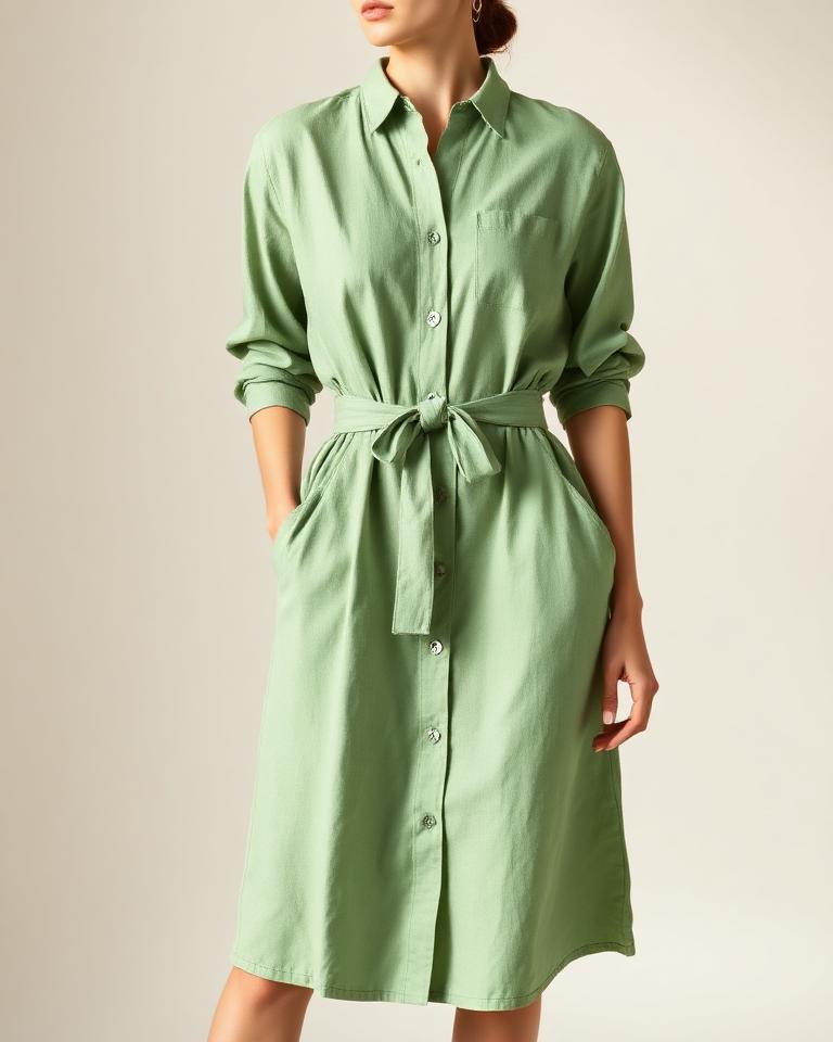 Sage Linen Shirtdress