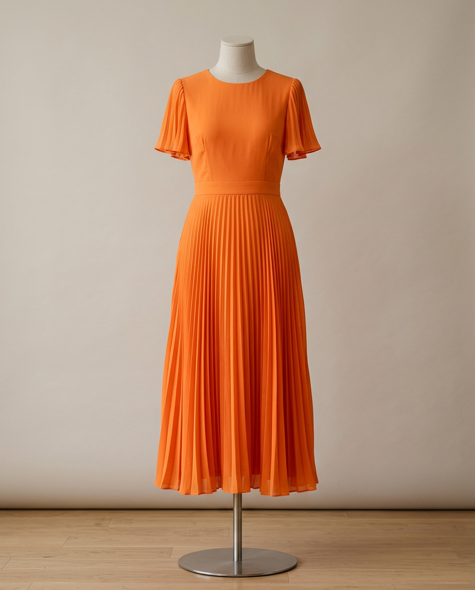 Tangerine Pleated Midi